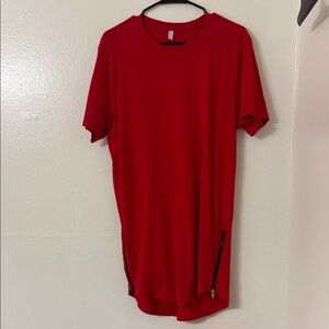 Used- Men's Hip-Hop Longline Red T-Shirt with Gold Zipper - Large